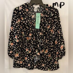 Espresso Dark Floral Ruffle Blouse